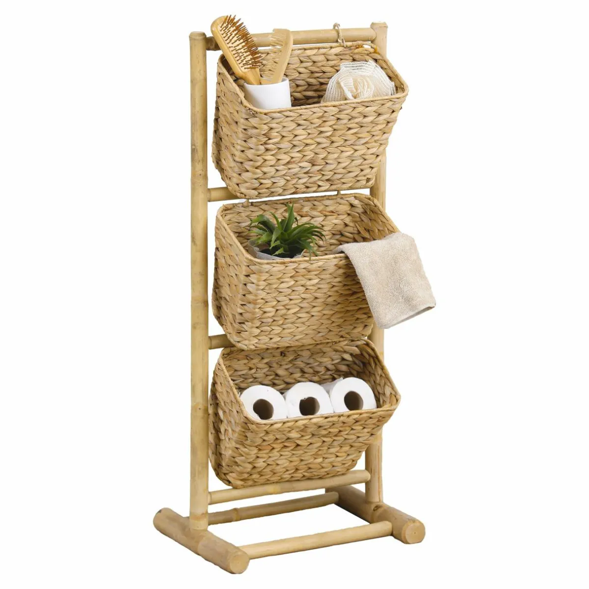 TENDANCE Meuble incliné 3 paniers bambou et jacinthe d'eau (40 x H92 cm) Hanoï Naturel Discount