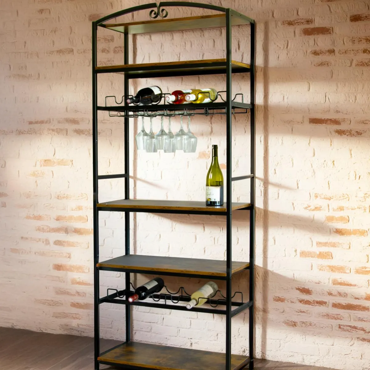 EMINZA Meuble range-bouteilles industriel 12 emplacements et porte-verres (H180 cm) Pablo Marron Online