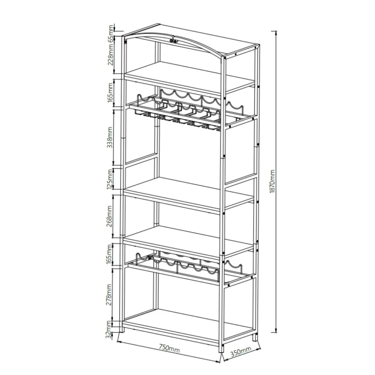 EMINZA Meuble range-bouteilles industriel 12 emplacements et porte-verres (H180 cm) Pablo Marron Online