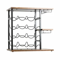 EMINZA Meuble range-bouteilles industriel 12 emplacements et porte-verres (H50 cm) Arthur Noir New