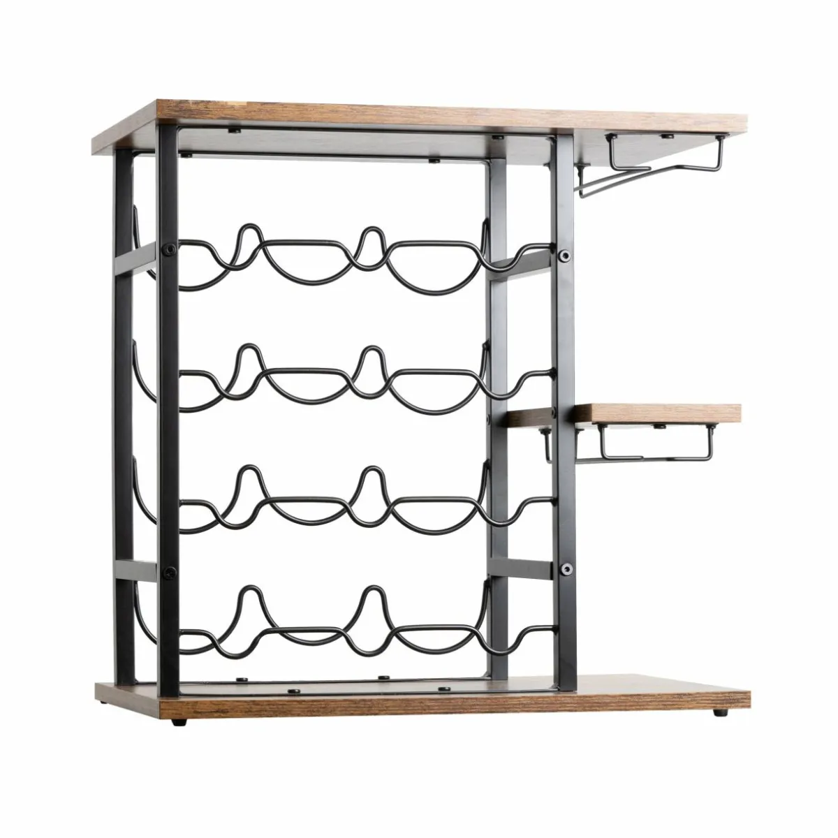 EMINZA Meuble range-bouteilles industriel 12 emplacements et porte-verres (H50 cm) Arthur Noir New