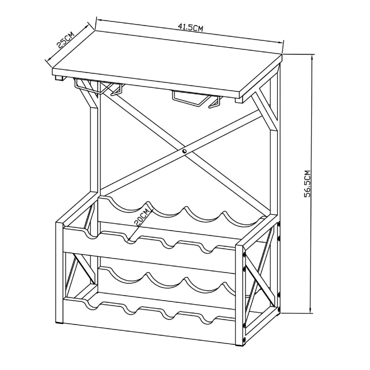 EMINZA Meuble range-bouteilles industriel 8 emplacements et porte-verres (H56 cm) Tiago Noir Outlet