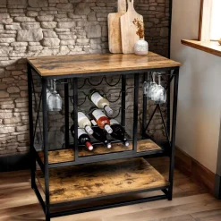 EMINZA Meuble range-bouteilles industriel 12 emplacements et porte-verres (H86 cm) Louis Marron Outlet