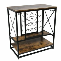 EMINZA Meuble range-bouteilles industriel 12 emplacements et porte-verres (H86 cm) Louis Marron Outlet