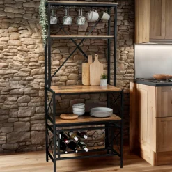 EMINZA Meuble range-bouteilles industriel 10 emplacements et porte-verres (H178 cm) Léon Marron Outlet