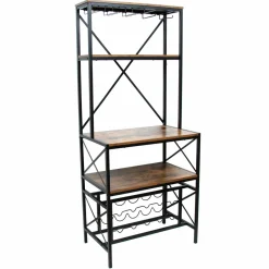 EMINZA Meuble range-bouteilles industriel 10 emplacements et porte-verres (H178 cm) Léon Marron Outlet