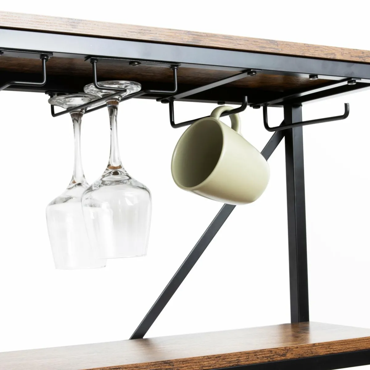 EMINZA Meuble range-bouteilles industriel 10 emplacements et porte-verres (H178 cm) Léon Marron Outlet