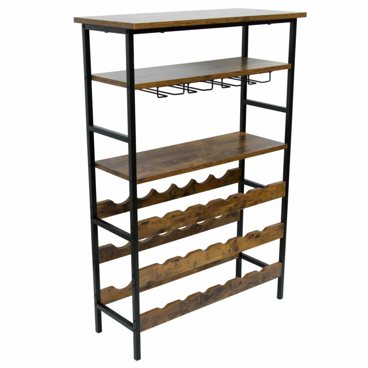 EMINZA Meuble range-bouteilles industriel 18 emplacements et porte-verres (H100 cm) Hugo Marron Best