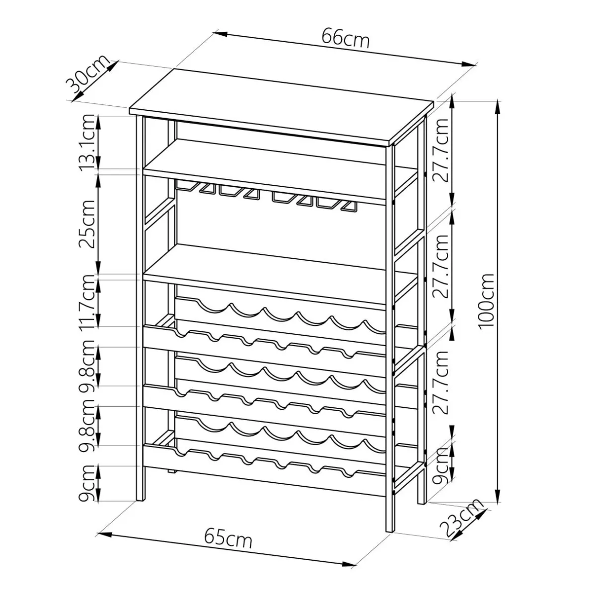 EMINZA Meuble range-bouteilles industriel 18 emplacements et porte-verres (H100 cm) Hugo Marron Best
