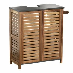 TENDANCE Meuble sous lavabo avec porte serviette (66 x H70 cm) Elément Acacia Bois Clearance