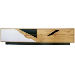 EMINZA Meuble TV en design (L180 x 40 cm) Florida Blanc, noir et naturel Bois Clearance