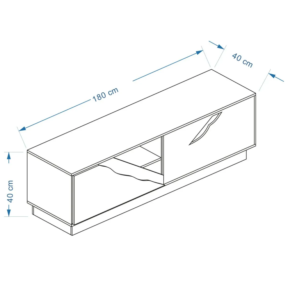 EMINZA Meuble TV en design (L180 x 40 cm) Florida Blanc, noir et naturel Bois Clearance