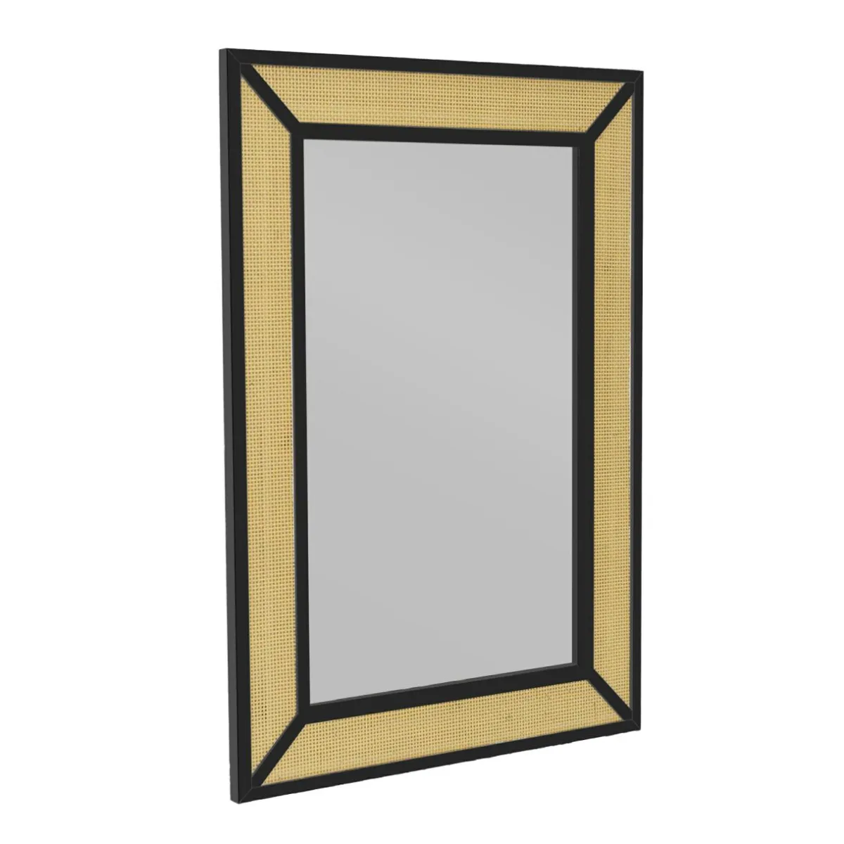 EMINZA Miroir mural en métal (H101 cm) Cannage Naturel et Noir Outlet