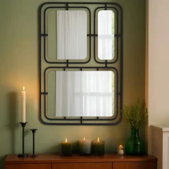 EMINZA Miroir mural en métal (H80 cm) Reflet Métallique Noir Hot