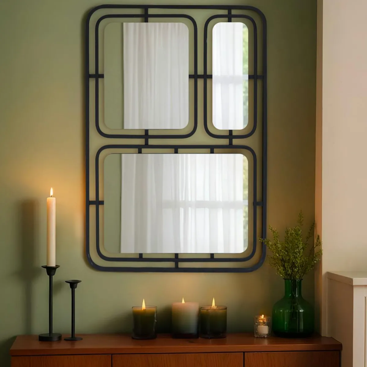 EMINZA Miroir mural en métal (H80 cm) Reflet Métallique Noir Hot