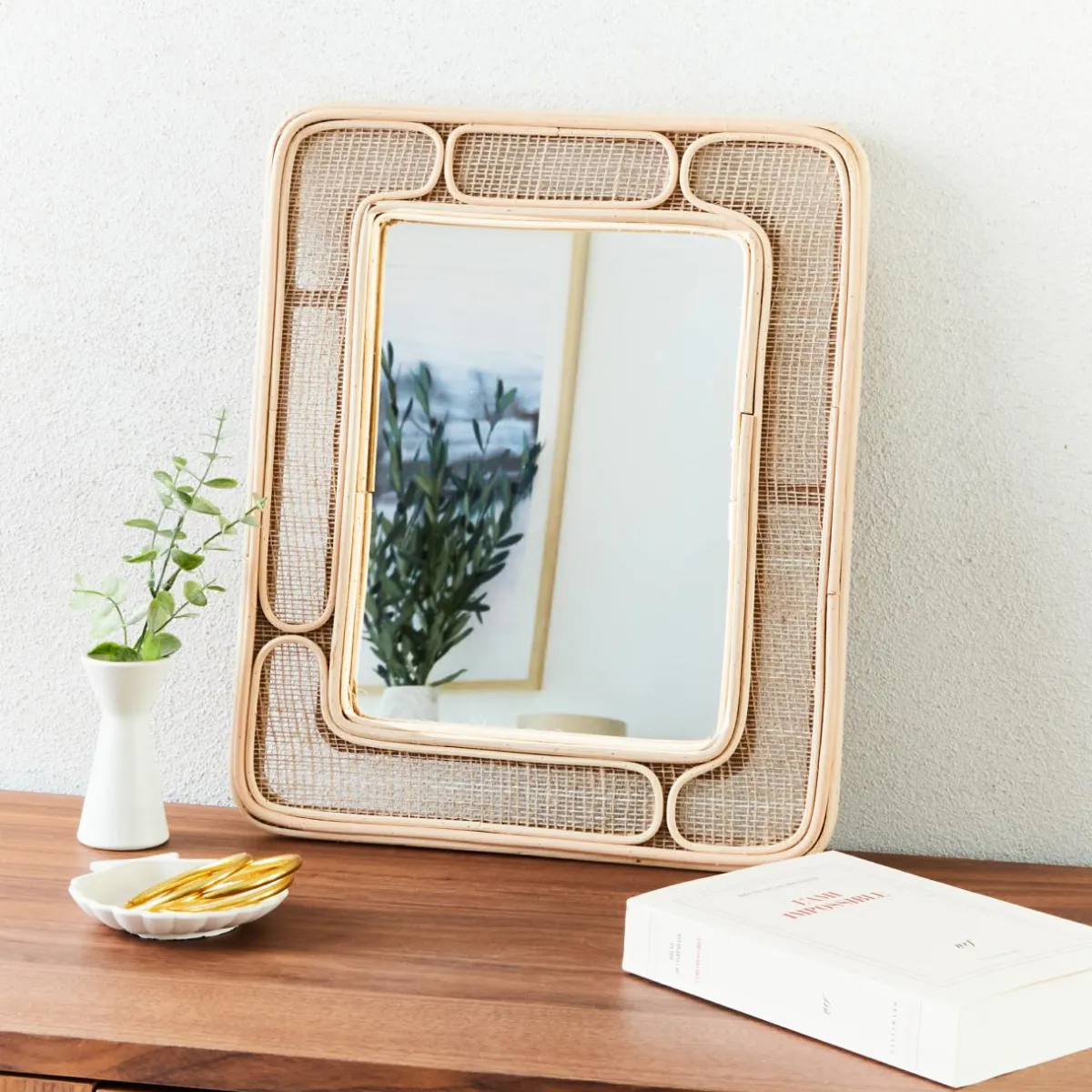 OSTARIA Miroir mural rectangulaire en rotin (H39 cm) Dalila Naturel Best