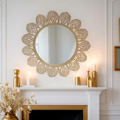 EMINZA Miroir mural rond en métal (D81 cm) Bombay Dé Or Discount
