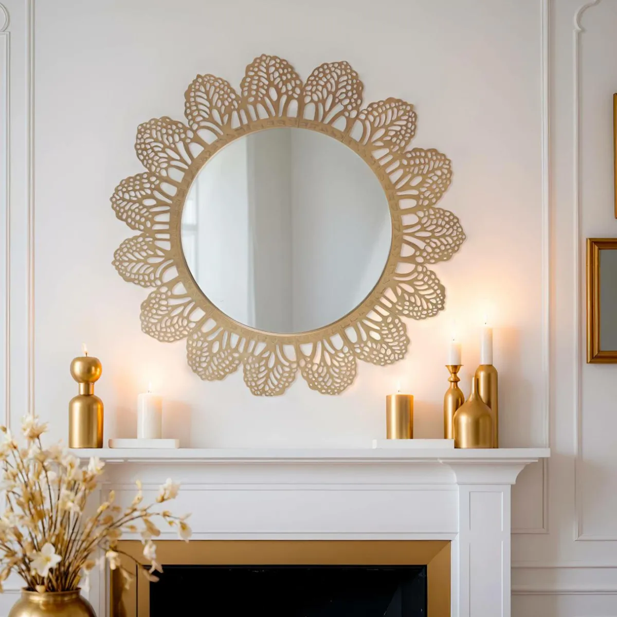 EMINZA Miroir mural rond en métal (D81 cm) Bombay Dé Or Discount