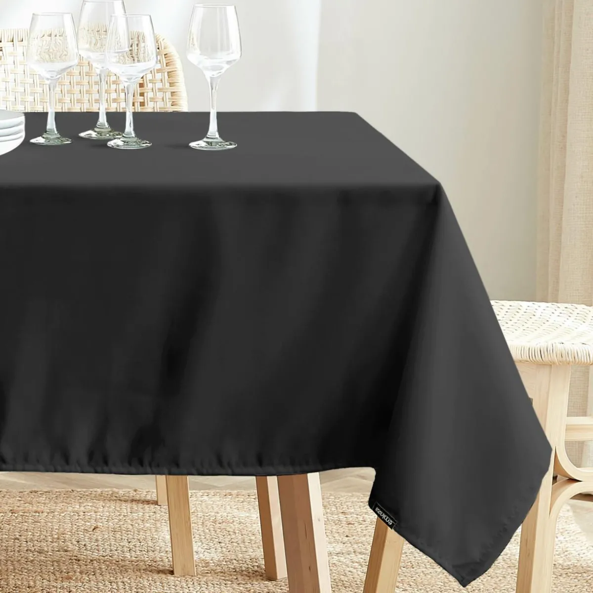 EMINZA Nappe carrée anti tache (100 x 100 cm) Elise e Noir