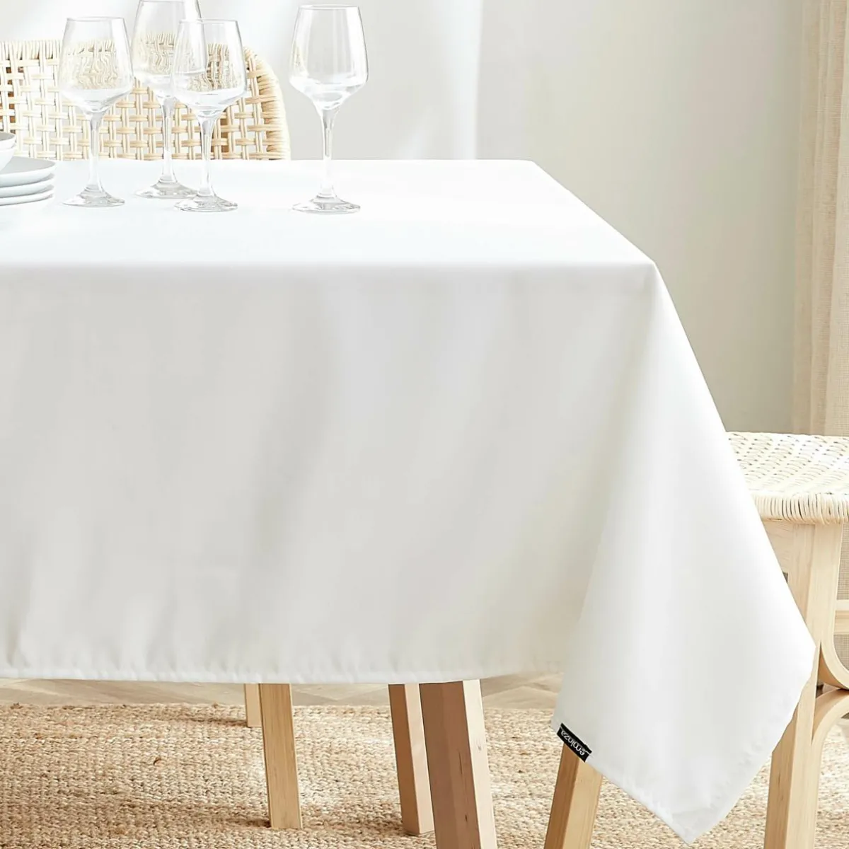 EMINZA Nappe carrée anti tache (100 x 100 cm) Elise he Blanc New