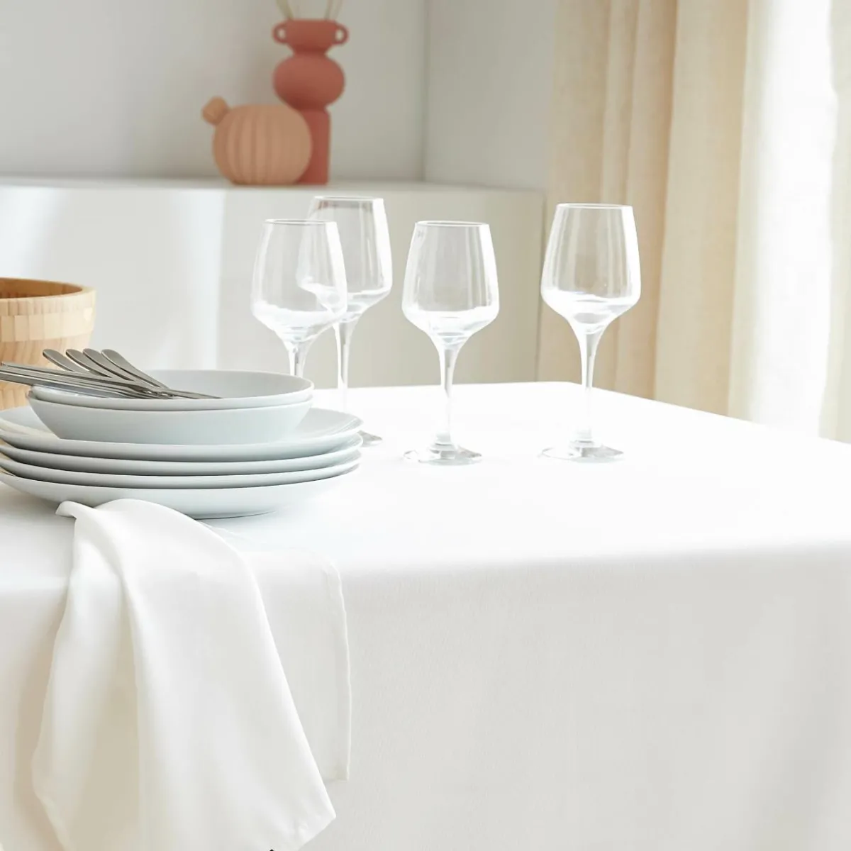 EMINZA Nappe carrée anti tache (100 x 100 cm) Elise he Blanc New