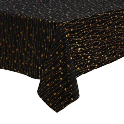 JJA Nappe de Noël en velours (360 x 140 cm) Pluie d'étoiles et dorée Noir Sale