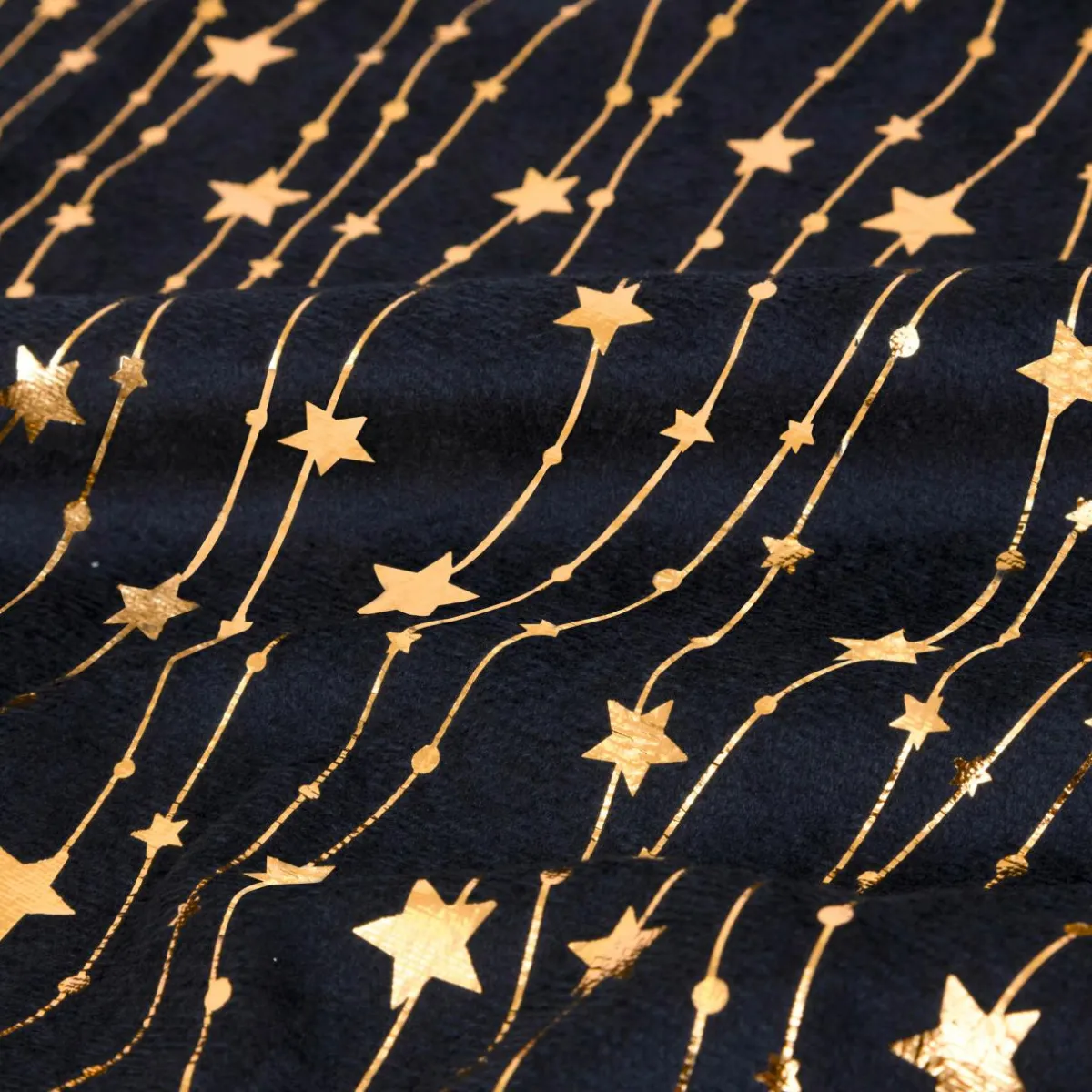 JJA Nappe de Noël en velours (360 x 140 cm) Pluie d'étoiles et dorée Noir Sale