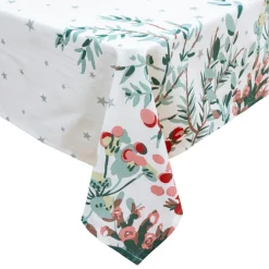 JJA Nappe de Noël rectangulaire (140 x 240 cm) Noël Nature Blanc Hot