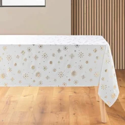 douceur d'intu017drieur Nappe de Noël rectangulaire anti tache (140 x 240 cm) Astrelia Blanc et dé Or Sale