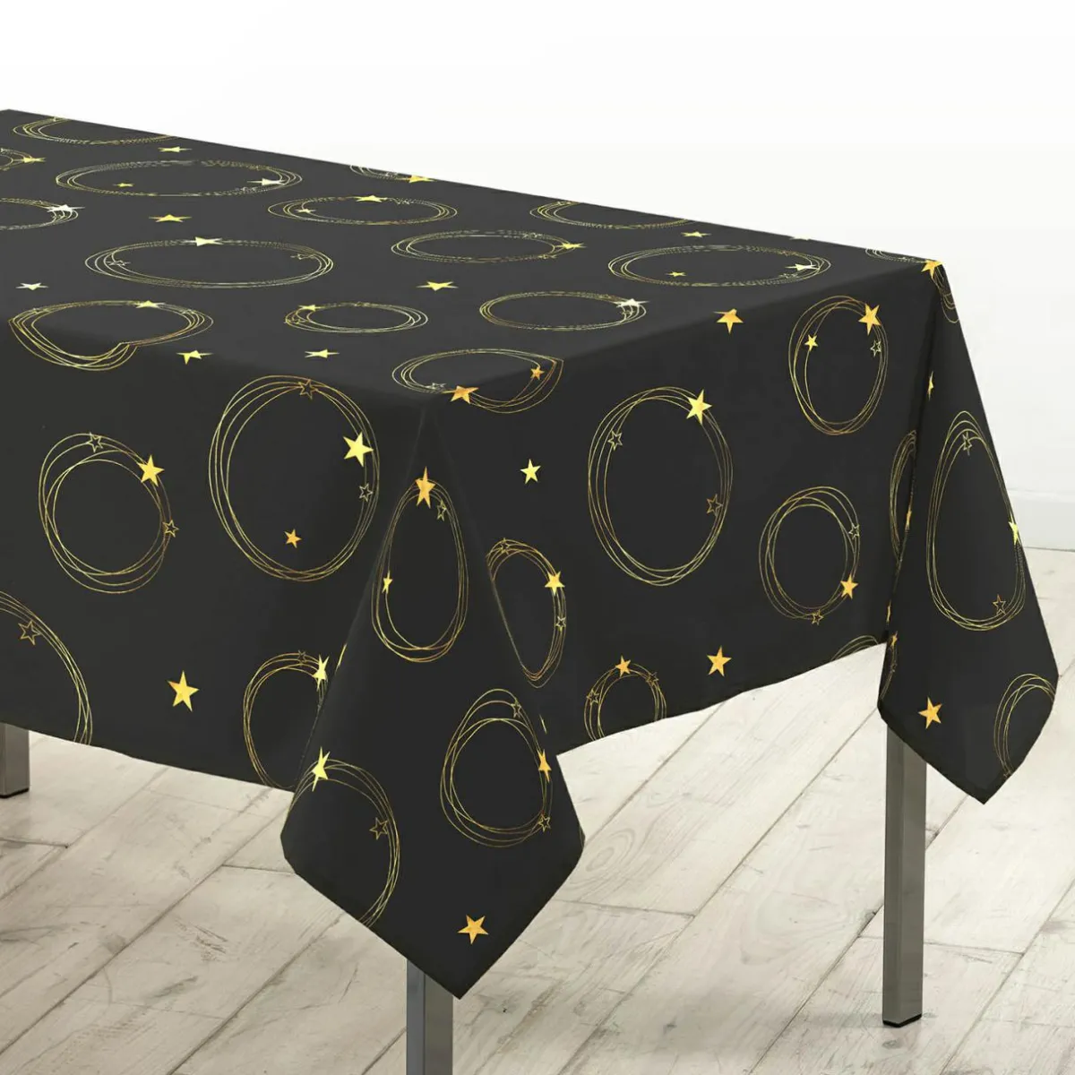Douceur d interieur Nappe de Noël rectangulaire (150 x 240 cm) Star et Or Noir Sale