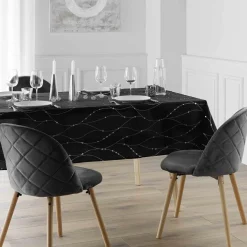 Douceur d interieur Nappe de Noël rectangulaire (140 x 240 cm) Astrelia et argent Noir New