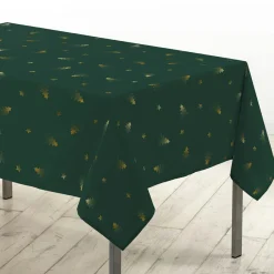 Douceur d interieur Nappe de Noël rectangulaire (150 x 300 cm) Sapin métallisé et or Vert