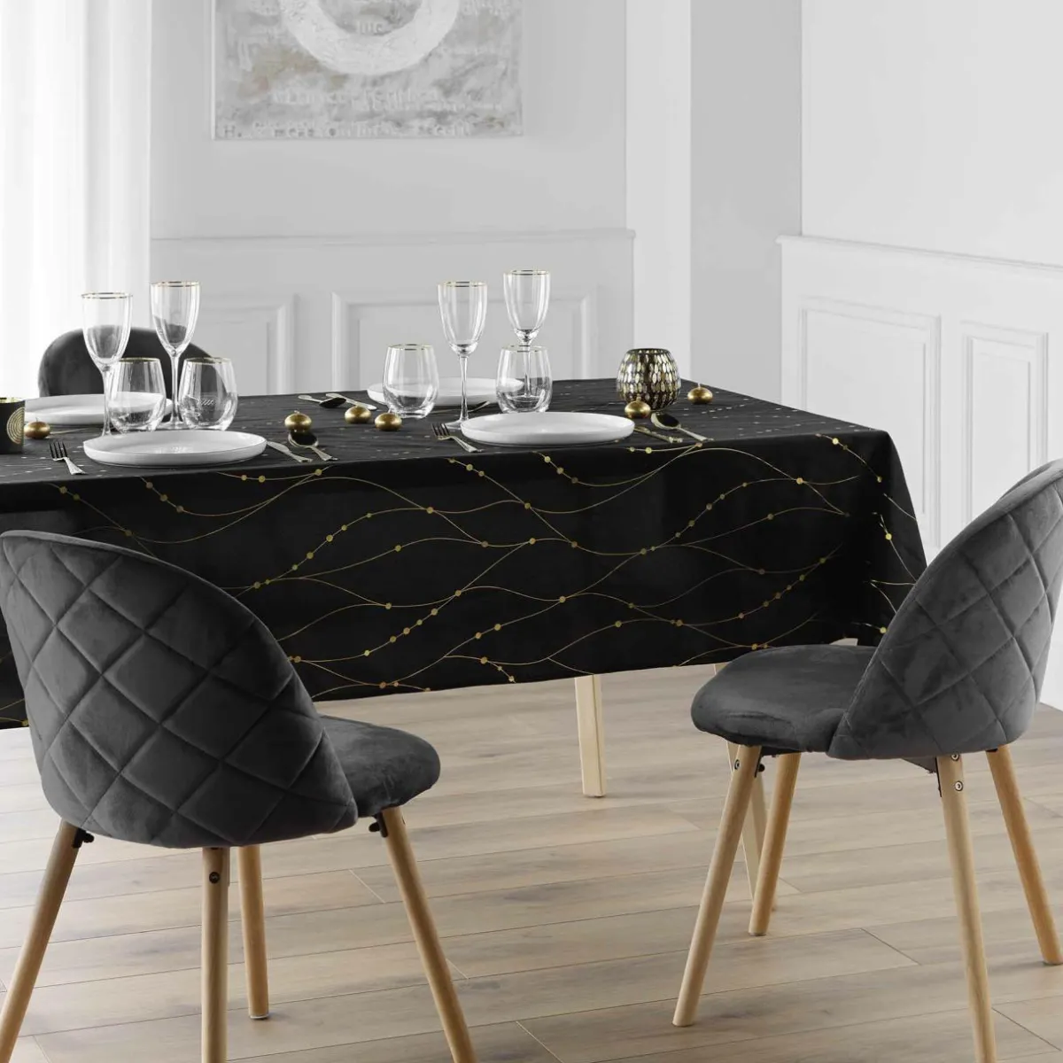 douceur d'intu017drieur Nappe de Noël rectangulaire anti tache (140 x 240 cm) Firmament et doré Noir Hot