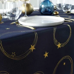 douceur d'intu017drieur Nappe de Noël rectangulaire anti tache (150 x 240 cm) Star et doré Bleu marine Outlet
