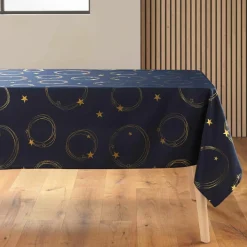 douceur d'intu017drieur Nappe de Noël rectangulaire anti tache (150 x 240 cm) Star et doré Bleu marine Outlet