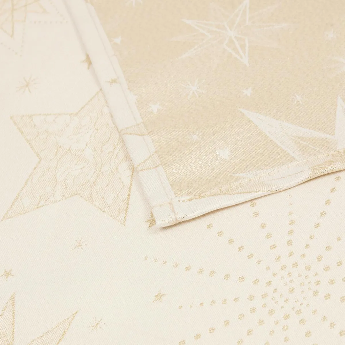 JJA Nappe de Noël rectangulaire (140 x 240 cm) Nuit étoilée et doré Beige Hot