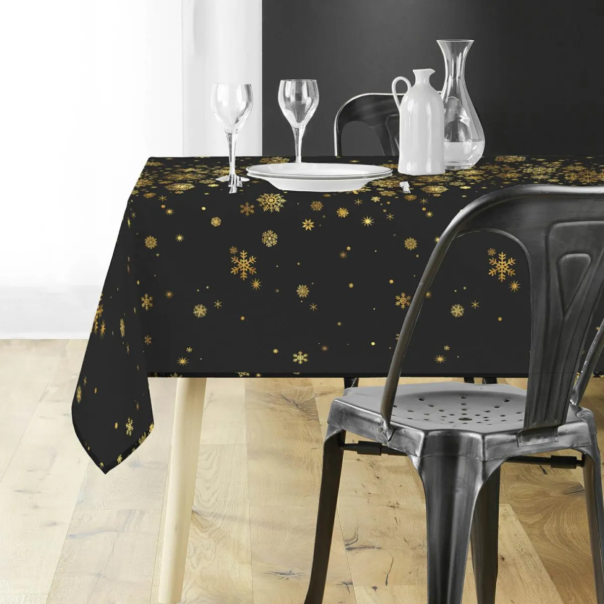 Douceur d interieur Nappe de Noël rectangulaire (150 x 240 cm) Constellation et doré Noir Discount