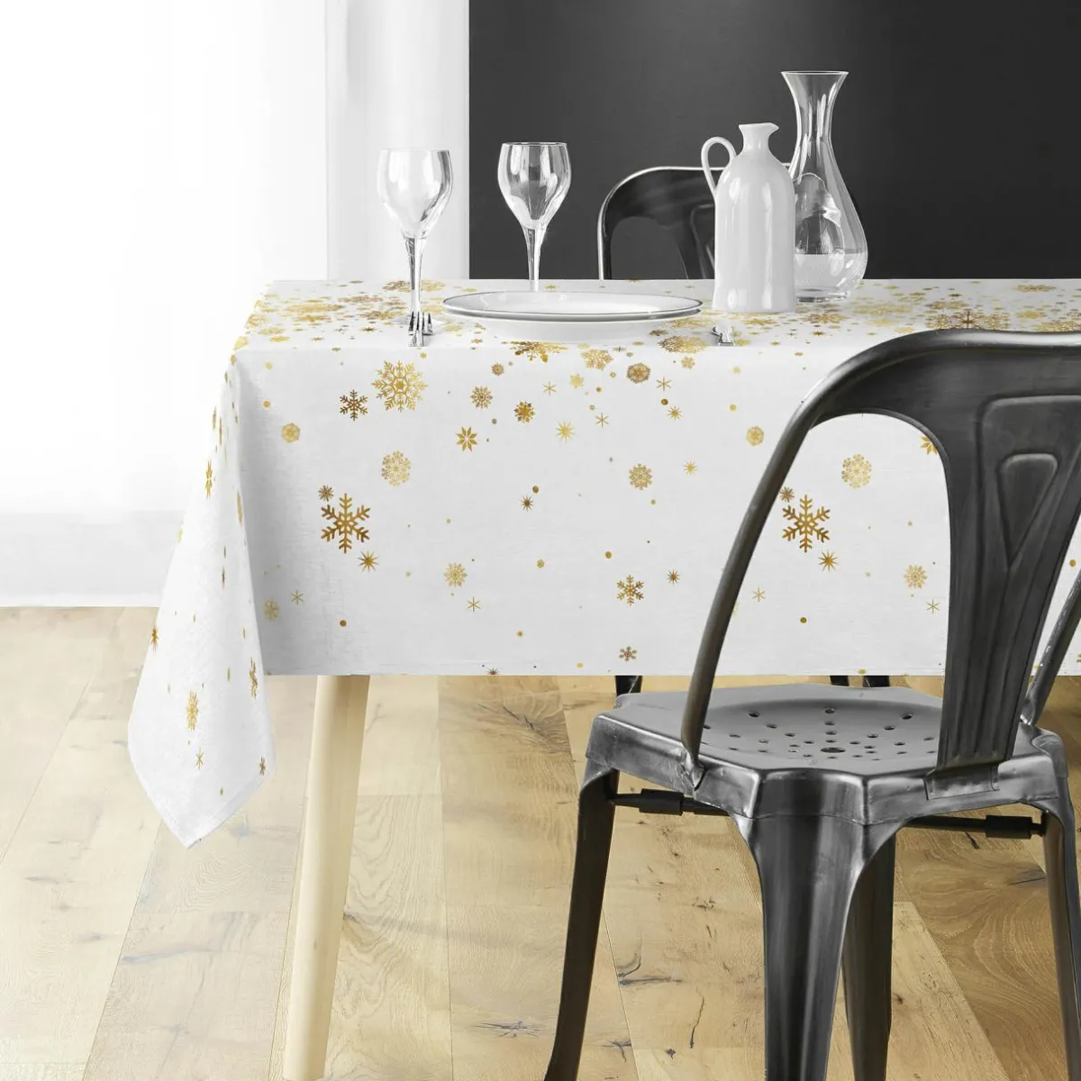 Douceur d interieur Nappe de Noël rectangulaire (150 x 240 cm) Constellation et doré Blanc