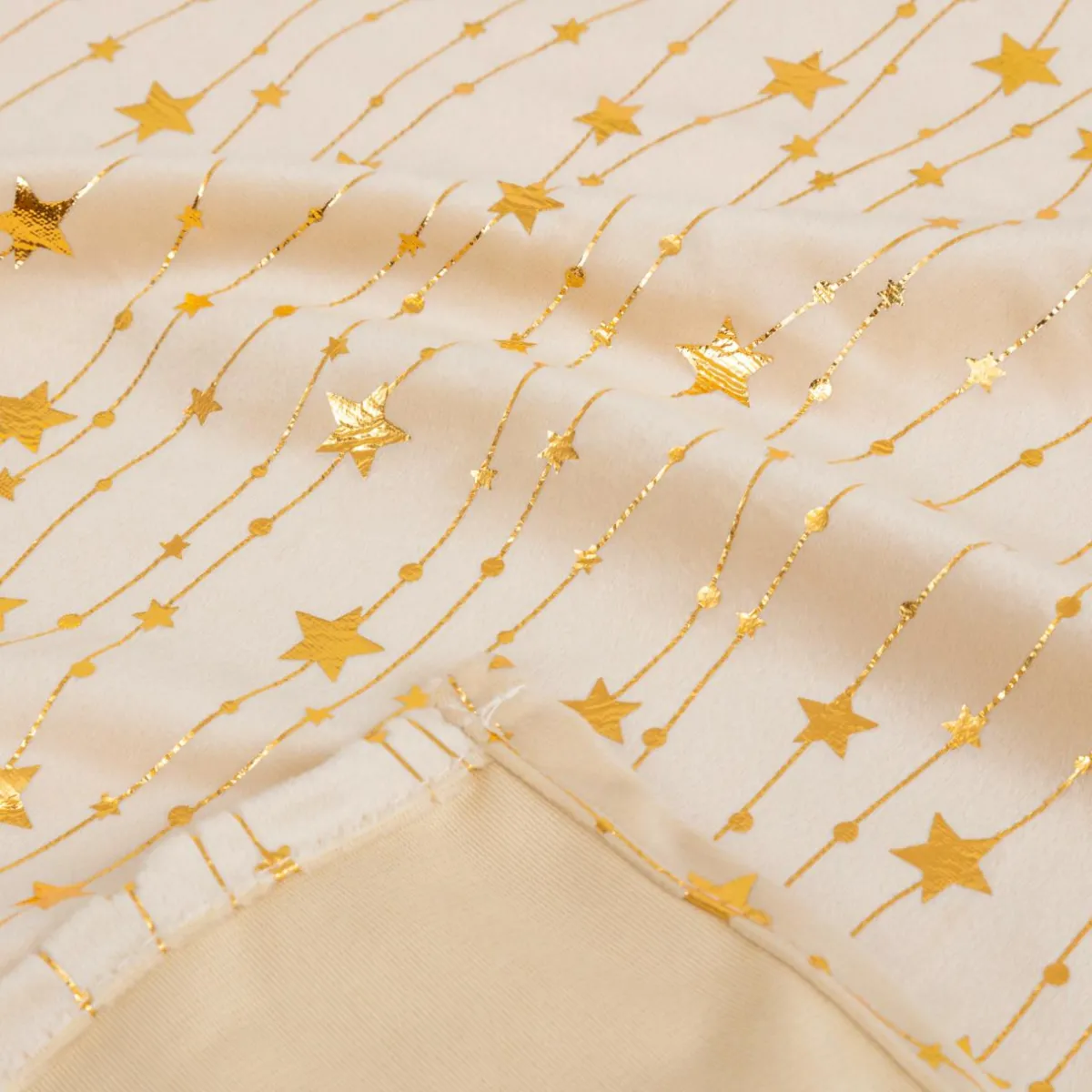 JJA Nappe de Noël rectangulaire (360 x 140 cm) Pluie d'étoiles et doré Ivoire Outlet