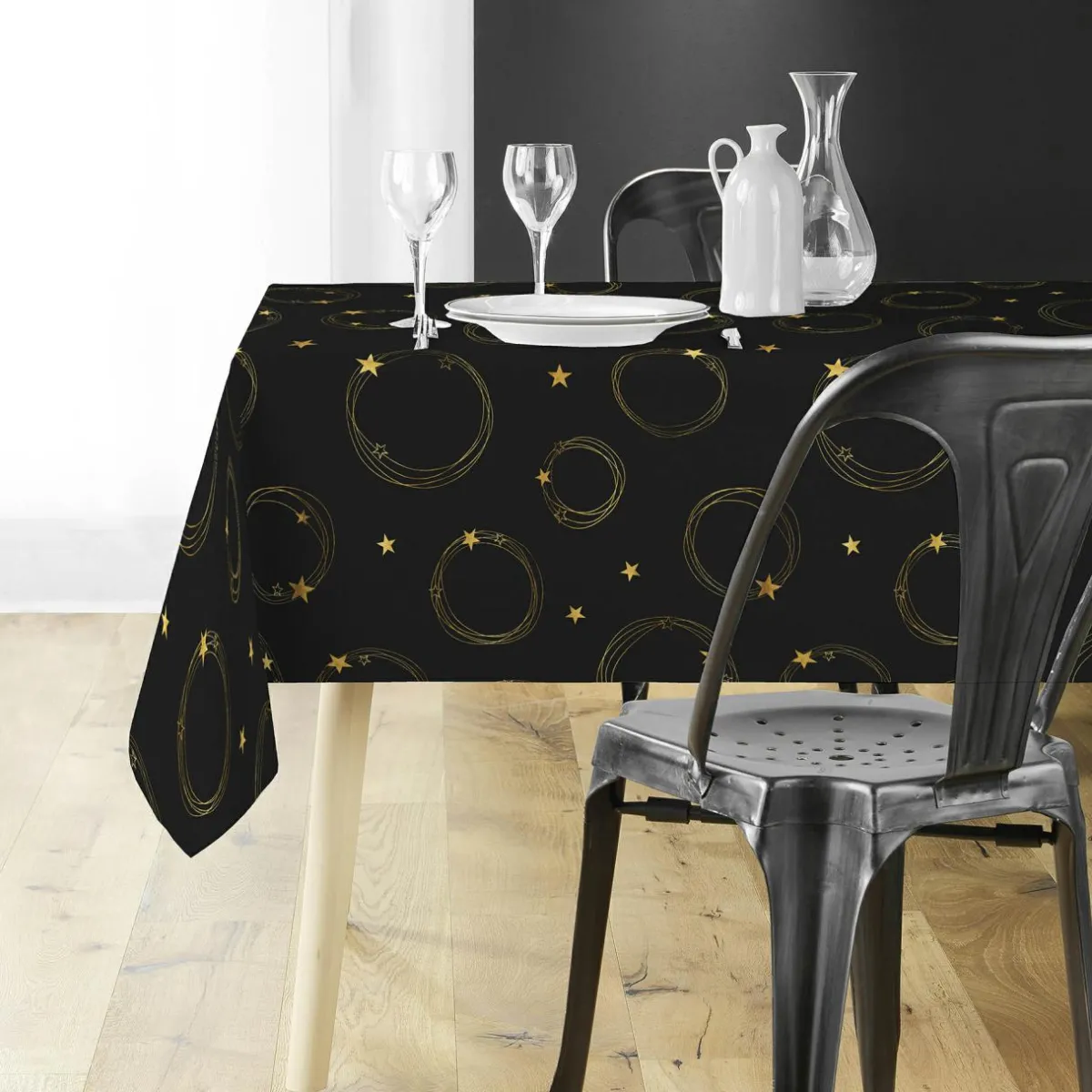 Douceur d interieur Nappe de Noël rectangulaire (150 x 300 cm) Star et or Noir Outlet