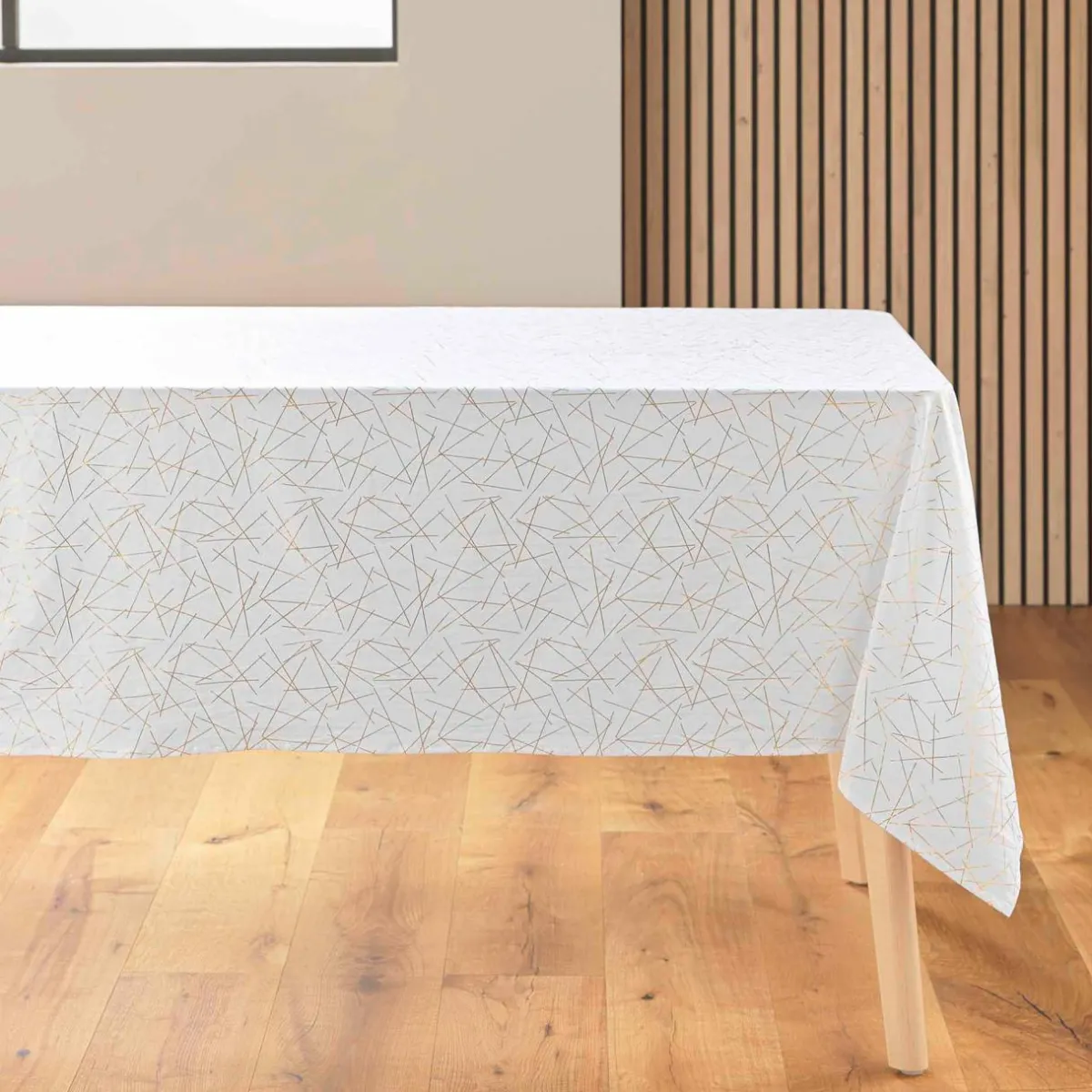 douceur d'intu017drieur Nappe de Noël rectangulaire anti tache (140 x 240 cm) Mikado et doré Blanc Best