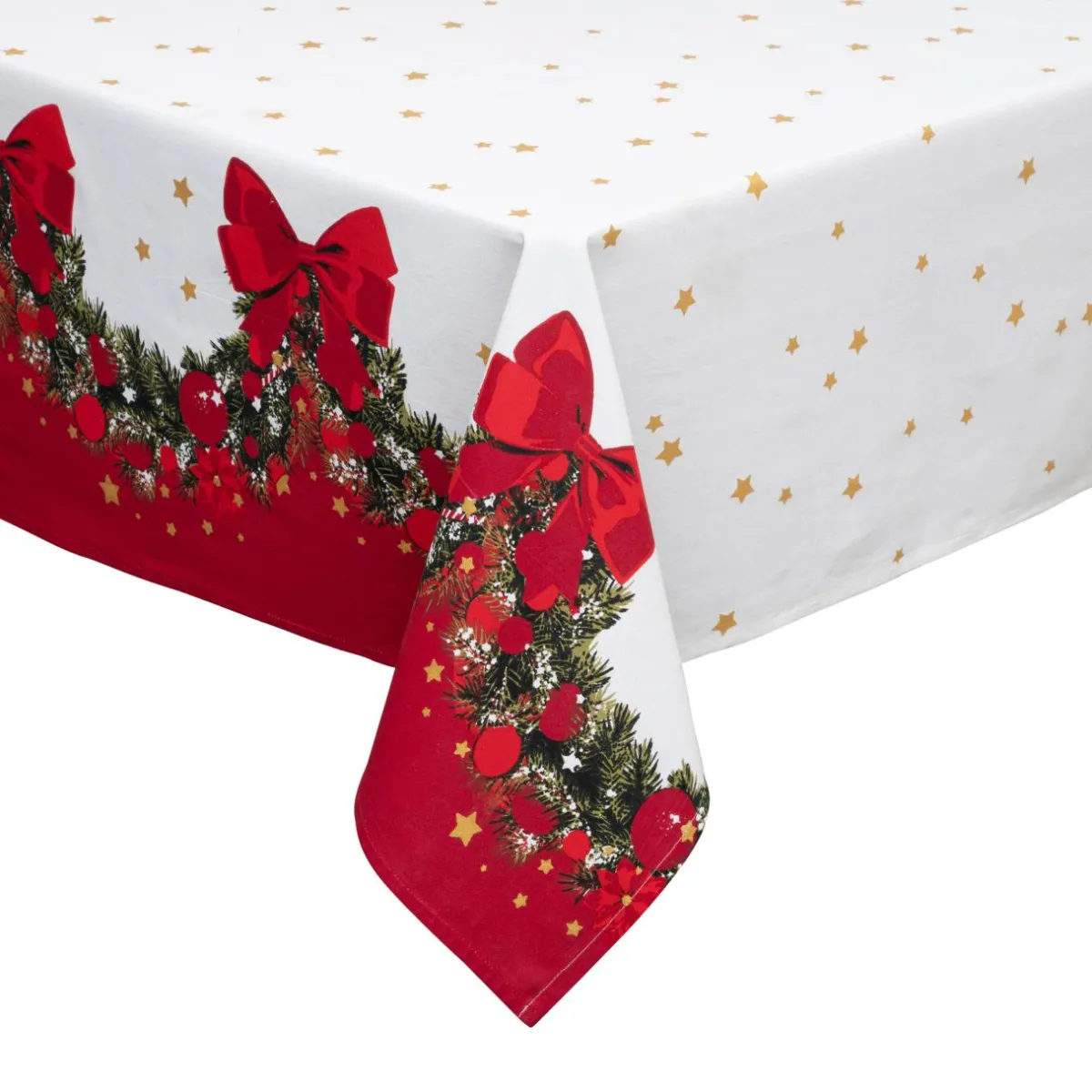 FEERIC LIGHTS Nappe de Noël rectangulaire coton (140 x 240 cm) Guirlande Festive Rouge New
