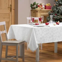Douceur d interieur Nappe de Noël rectangulaire (140 x 300 cm) Flocon d'hiver Blanc Hot