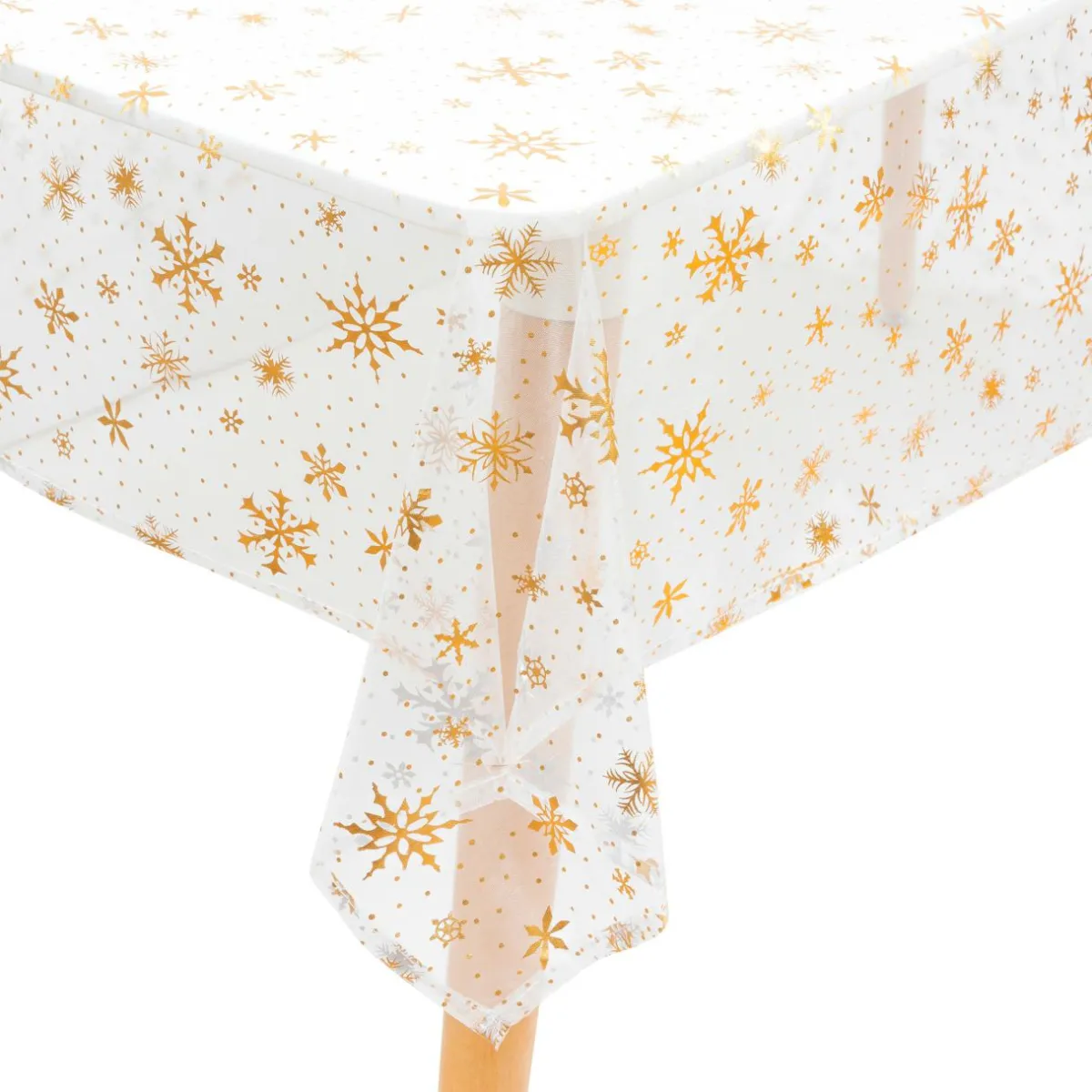 JJA Nappe de Noël rectangulaire (140 x 240 cm) Flocon de Neige et or Blanc