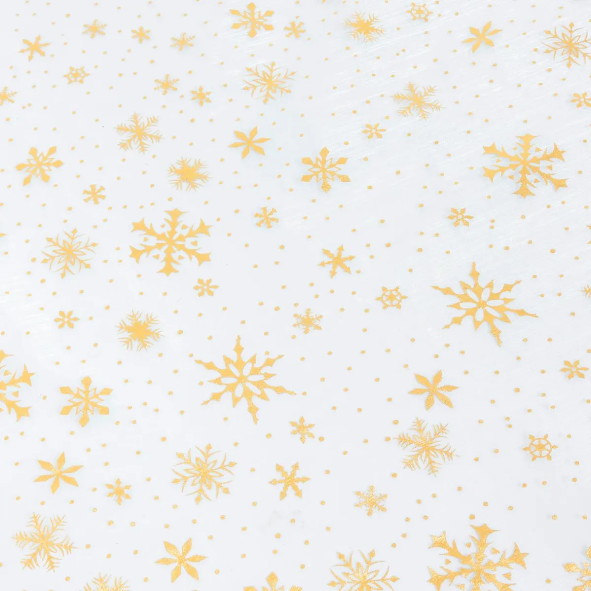 JJA Nappe de Noël rectangulaire (140 x 240 cm) Flocon de Neige et or Blanc