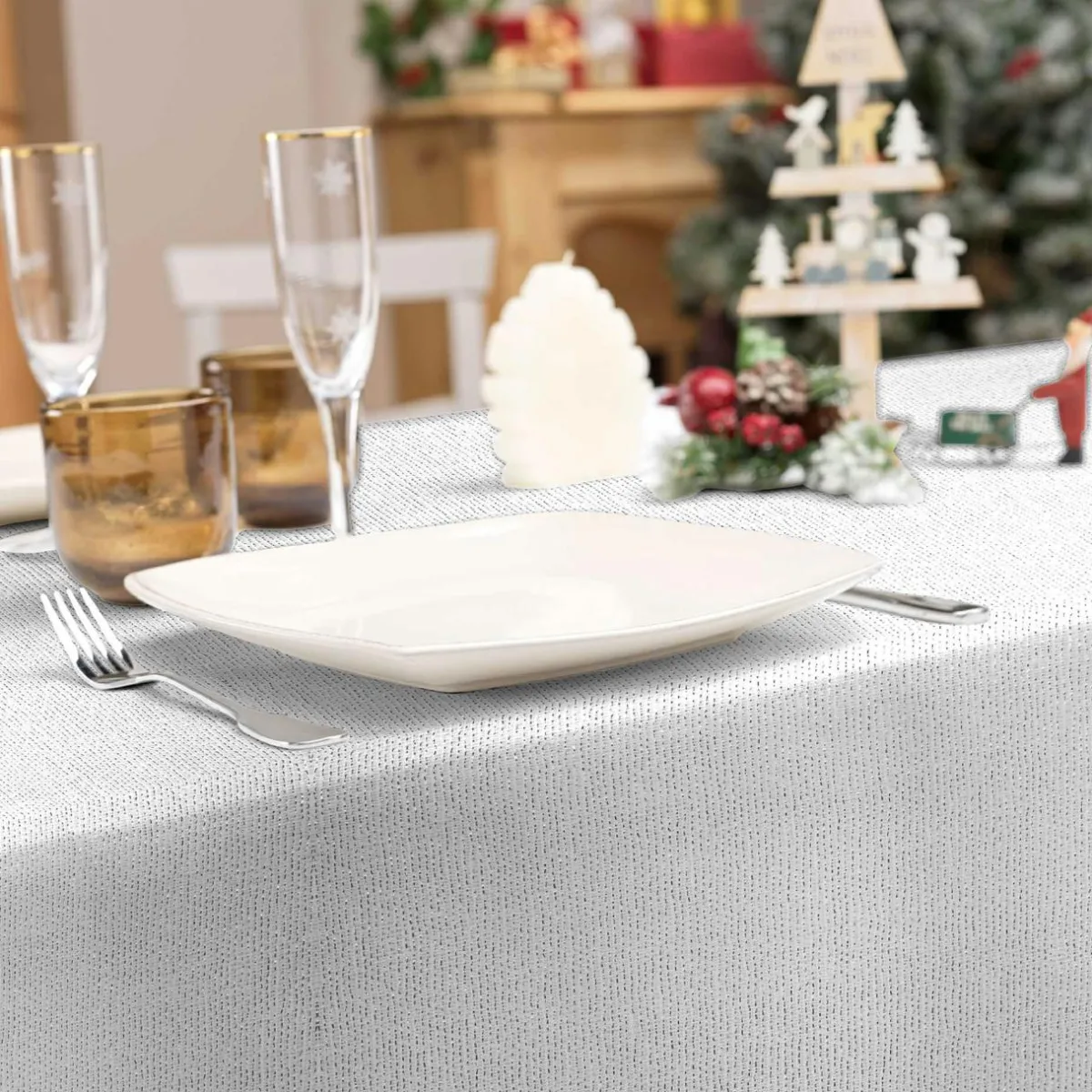 Douceur d interieur Nappe de Noël rectangulaire (140 x 240 cm) Strass Argent Clearance