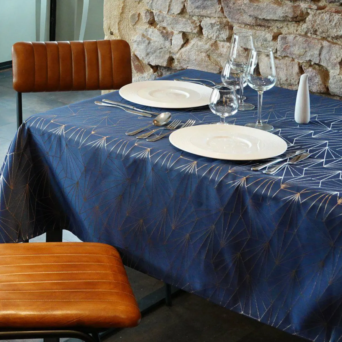 L'EFFET PAPILLON Nappe de Noël rectangulaire (145 x 300 cm) Facette Bleu New