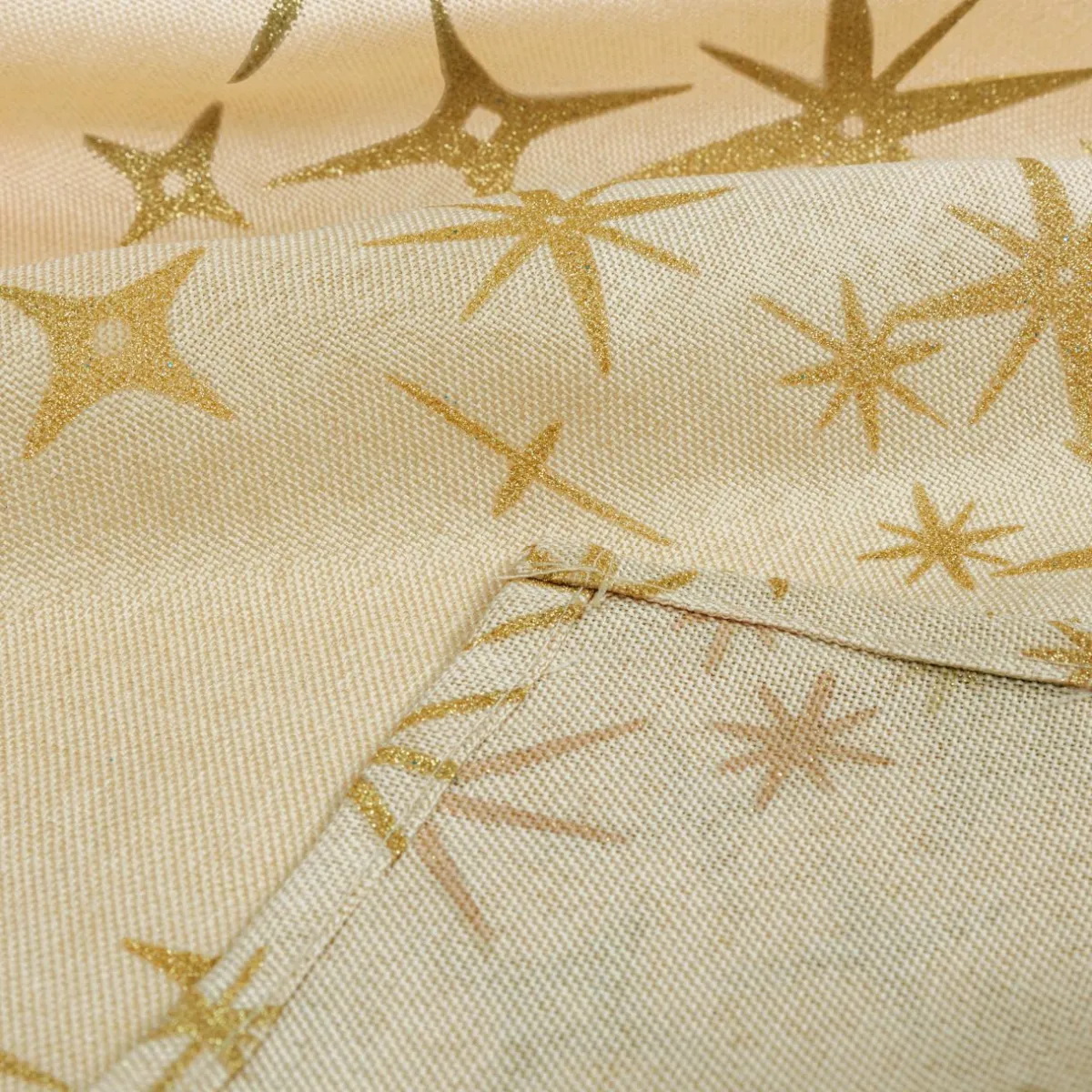 JJA Nappe de Noël rectangulaire (360 x 140 cm) Étoiles Célestes et doré Beige