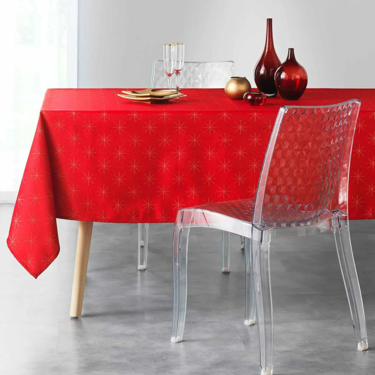 DOUCEUR D'INTERIEUR Nappe de Noël rectangulaire (140 x 240 cm) Etoiles Rouge Clearance