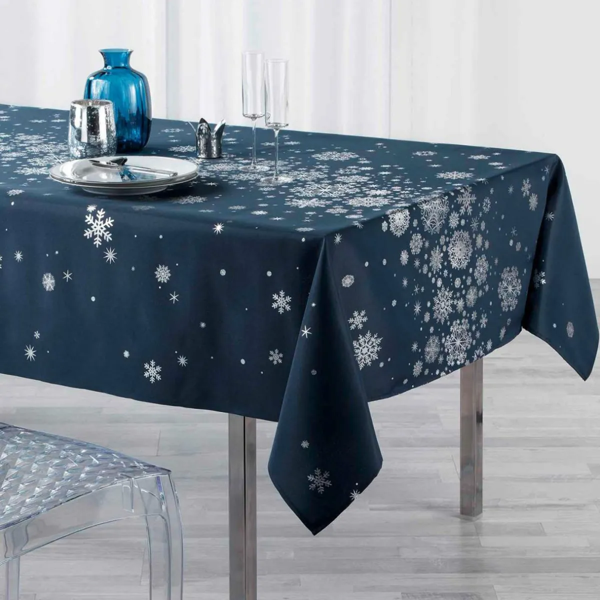 DOUCEUR D'INTERIEUR Nappe de Noël rectangulaire (150 x 240 cm) Constellation Bleu Sale